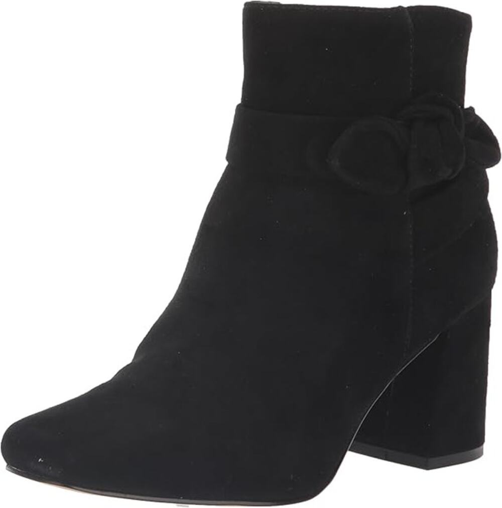 Bella Vita Black Suede Heeled Ankle Boots with Bow Accent